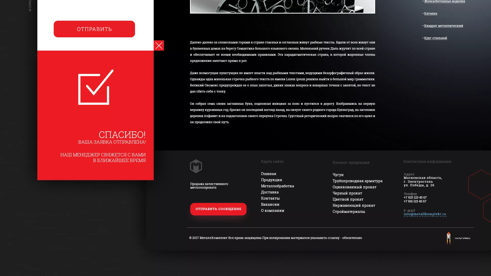 Разработка сайта по продаже металлопроката в Долгопрудном