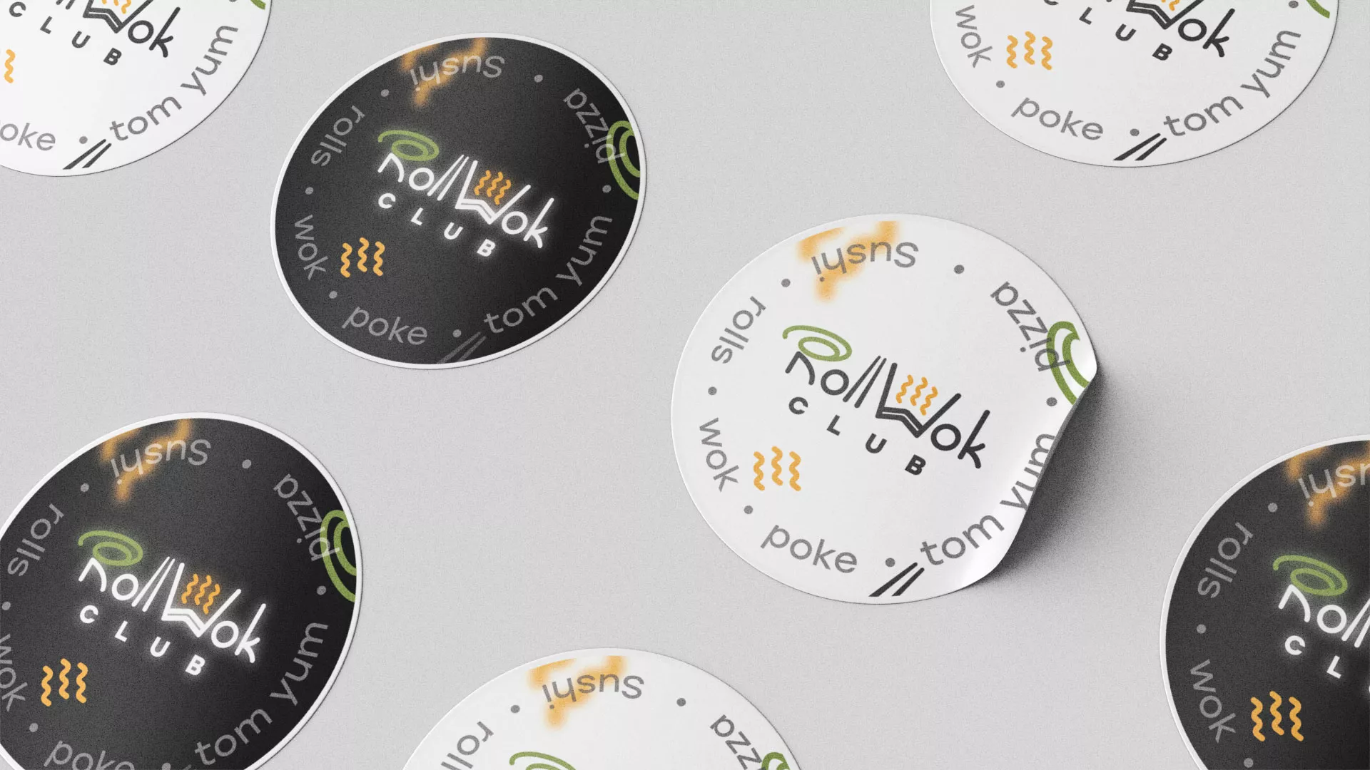 Разработка наклеек для суши-бара «Roll Wok Club» в Долгопрудном