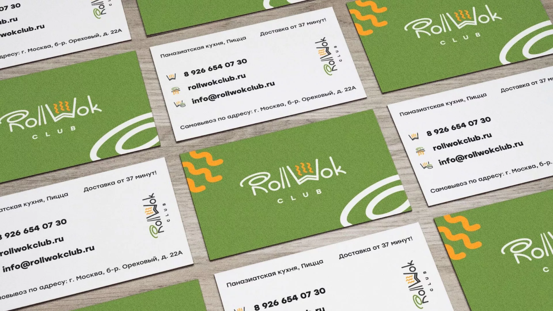 Разработка дизайна визиток суши-бара «Roll Wok Club» в Долгопрудном